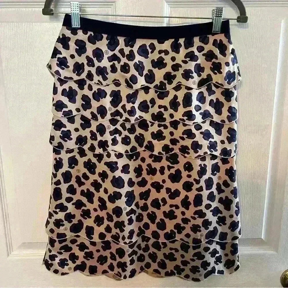 Tory Burch persian blue leopard meri skirt silk blend tiered ruffle size 0 GUC - Picture 1 of 8